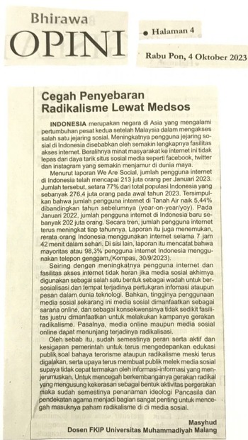 Cegah Penyebaran Radikalisme Lewat Medsos Bhirawa Umm Dalam Berita